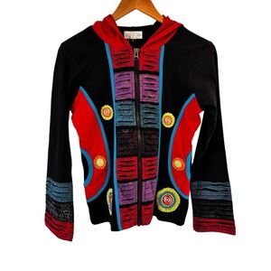 The Collection Royal‎  Patchwork Full Zip Hoodie Womens Size S Multicolor Boho